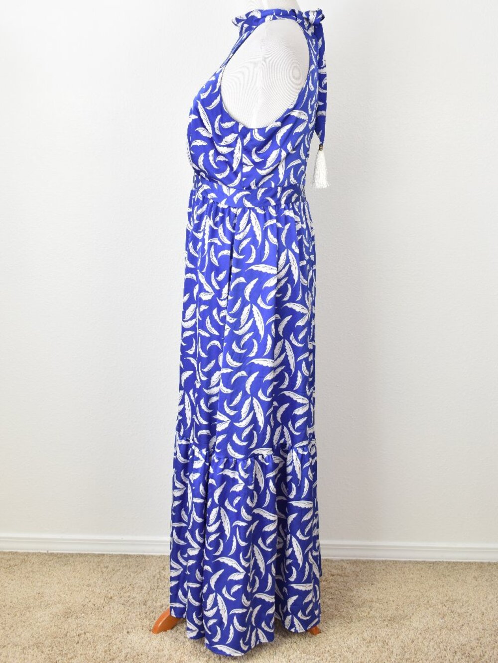 Tahari ASL Leaf Print Royal Blue Maxi Dress - 16 - Picture 7 of 11